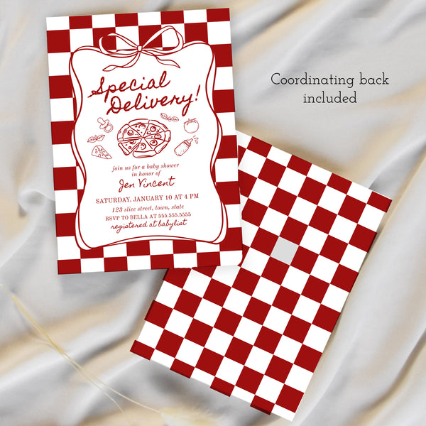 Pizza Baby Shower Invitation | Special Delivery Baby Shower | Ollie + Hank