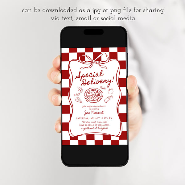 Pizza Baby Shower Invitation | Special Delivery Baby Shower | Ollie + Hank