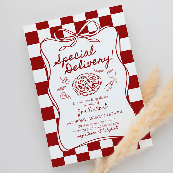 Pizza Baby Shower Invitation | Special Delivery Baby Shower | Ollie + Hank