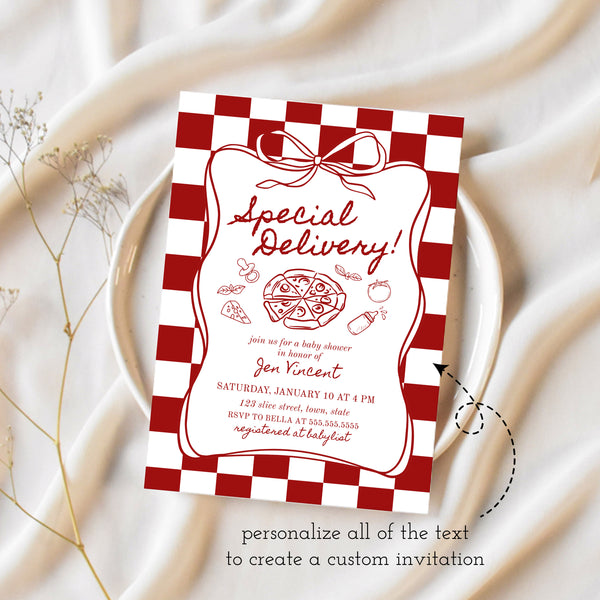 Pizza Baby Shower Invitation | Special Delivery Baby Shower | Ollie + Hank