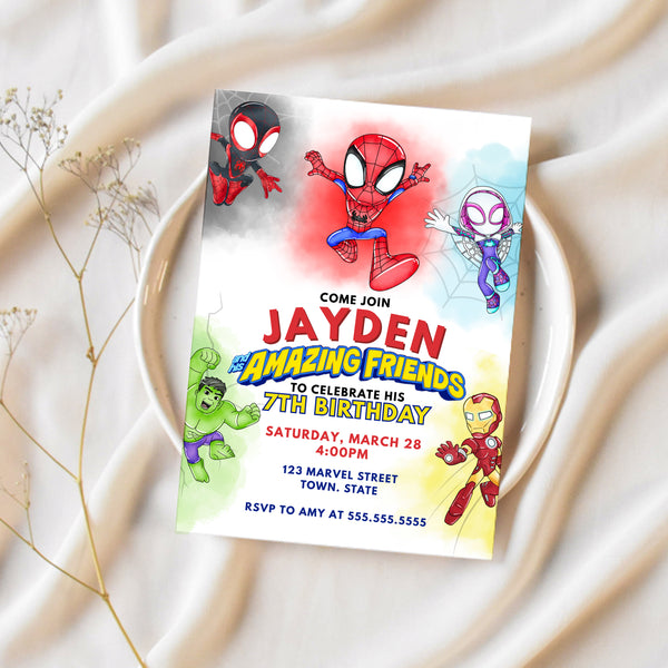 Spidey And His Amazing Friends Birthday Invitations | Superhero Birthday Party | Ollie + Hank