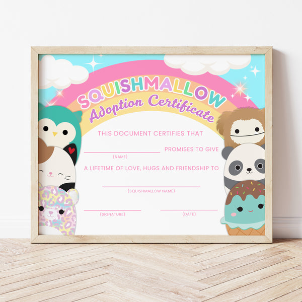 Squishmallow Birthday Party | Squishmallow Adoption Certificate | Ollie + Hank