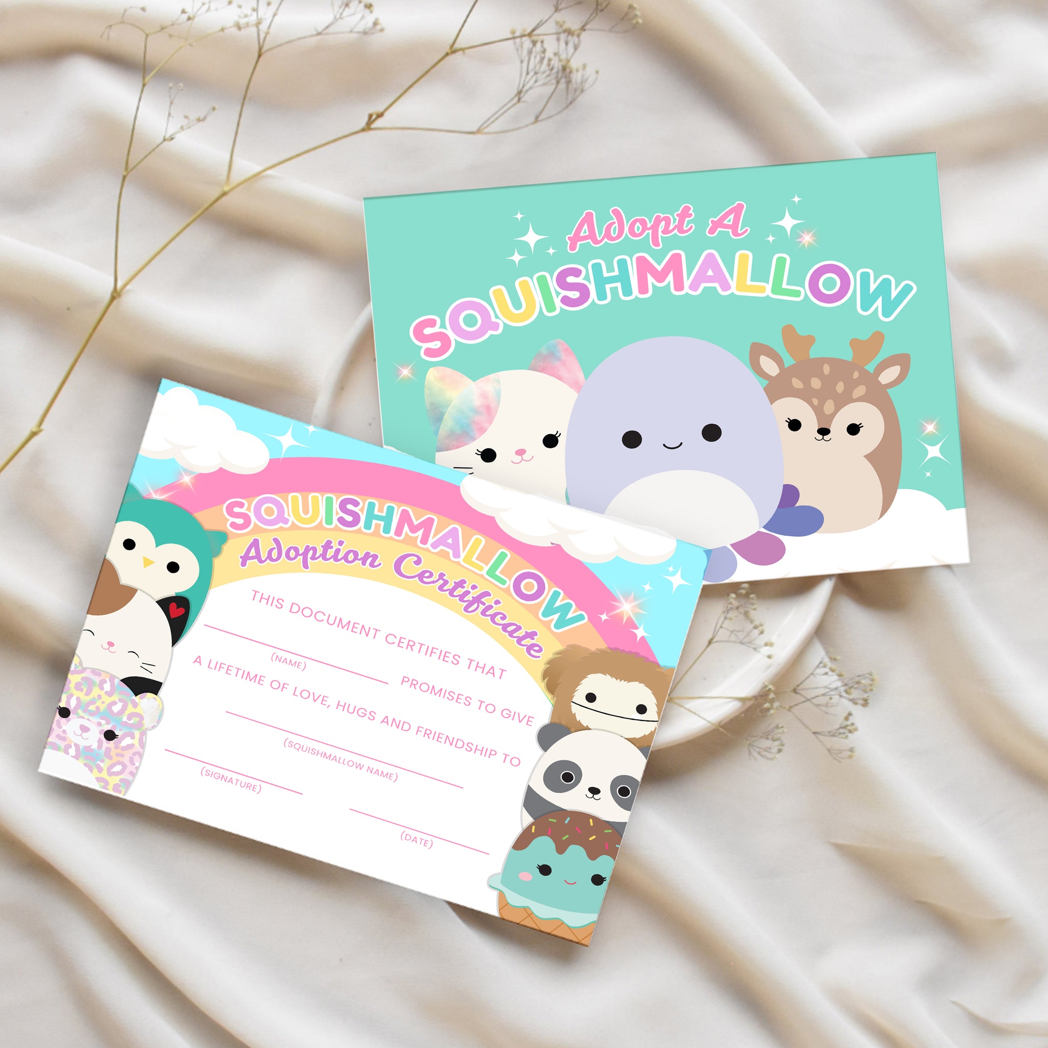 Squishmallow Birthday Party | Squishmallow Adoption Certificate | Ollie + Hank
