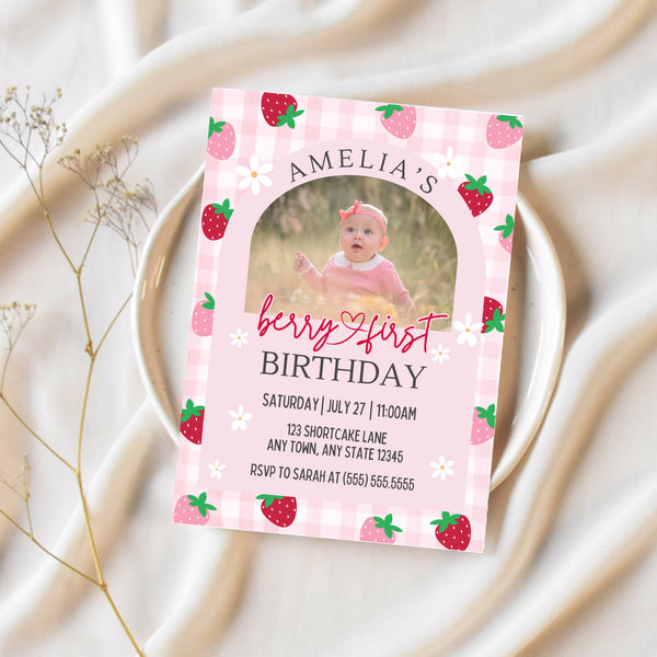 Strawberry Birthday Theme | Berry First Birthday Invitation | Ollie + Hank