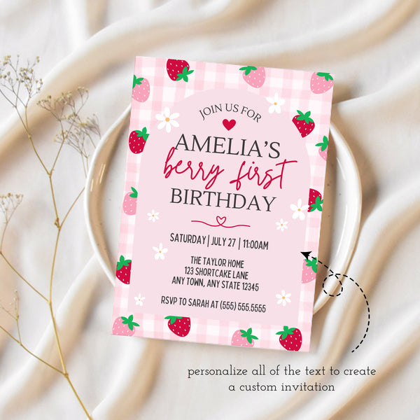 Berry First Birthday Invitation | Strawberry First Birthday Invitation | Ollie + Hank