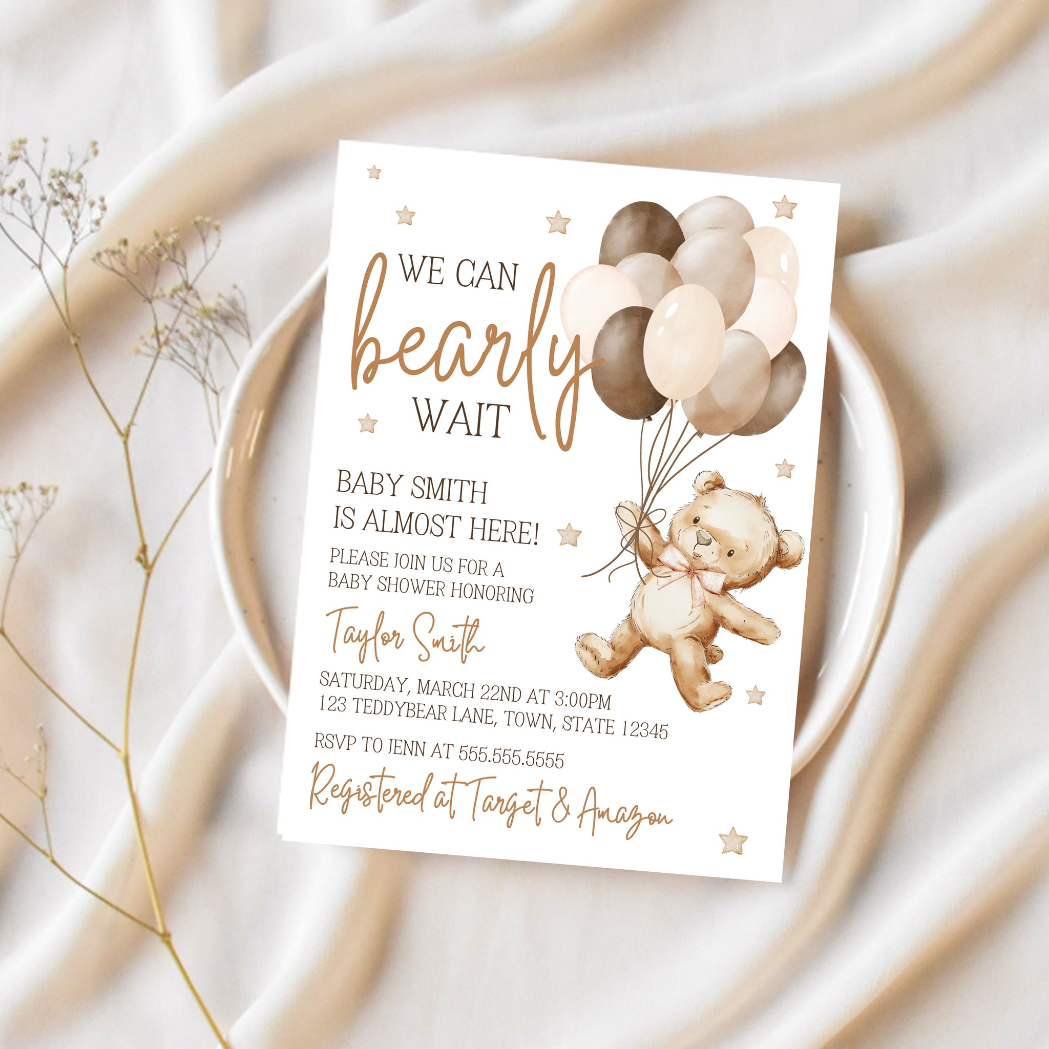 Teddy Bear Baby Shower Invitations | We Can Bearly Wait Baby Shower | Ollie + Hank