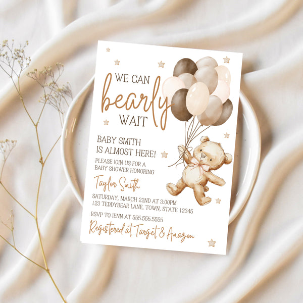 Teddy Bear Baby Shower Invitations | We Can Bearly Wait Baby Shower | Ollie + Hank