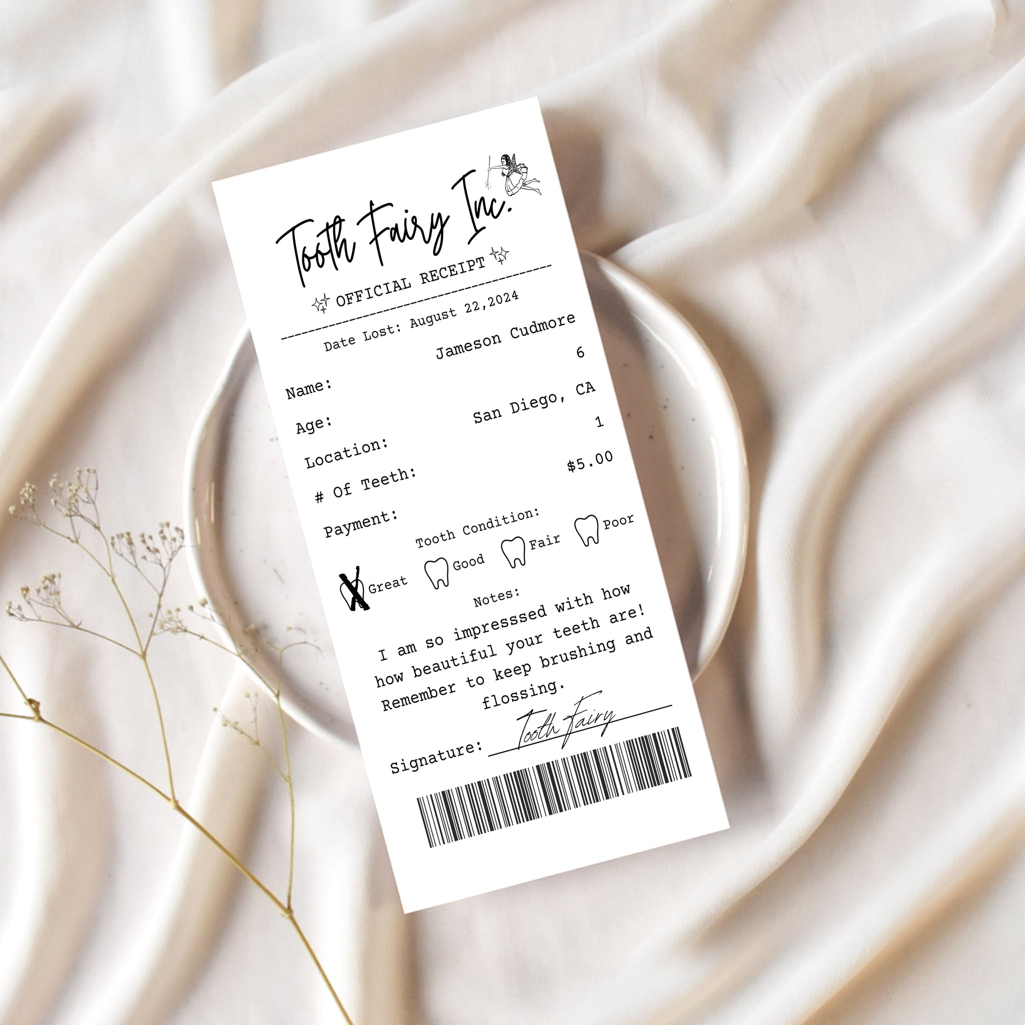 Tooth Fairy Receipt Printable | Ollie + Hank