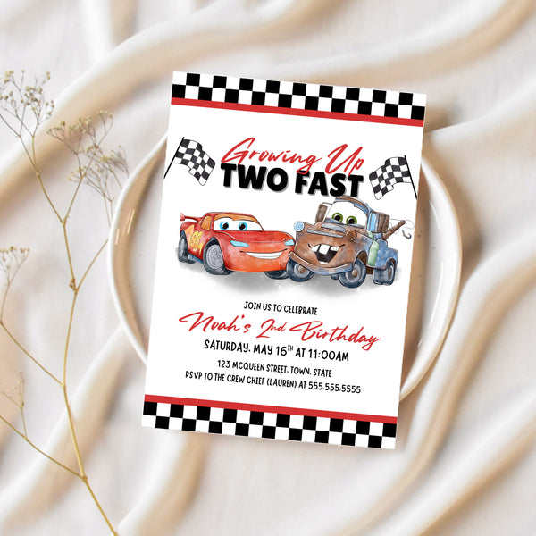 Two Fast Birthday Invitation | Cars Birthday Theme Invitation | Ollie + Hank