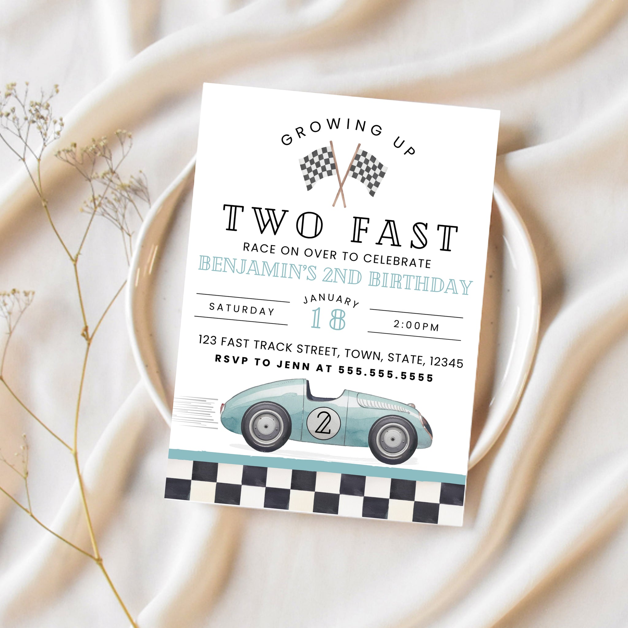 Two Fast Birthday Invitation | Race Car Birthday | Ollie + Hank