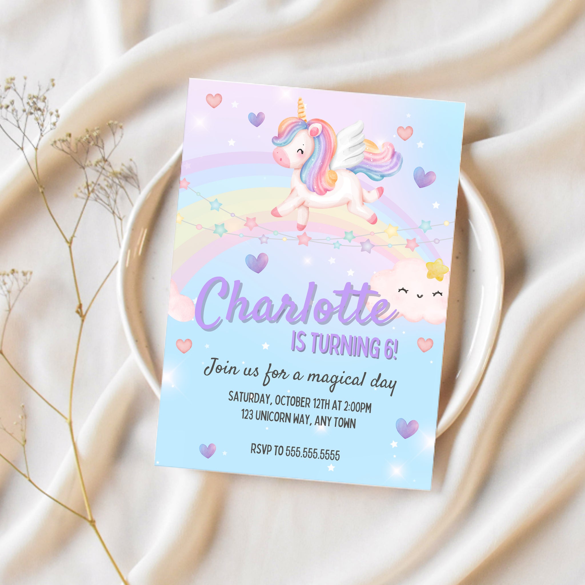 Unicorn Birthday Invitation Template | Unicorn Birthday Party Invitation | Ollie + Hank