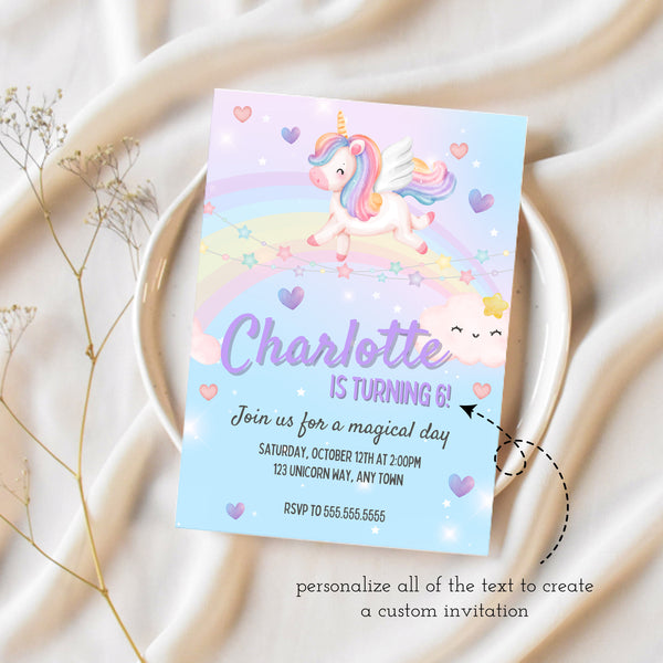 Unicorn Birthday Invitation Template | Unicorn Birthday Party Invitation | Ollie + Hank