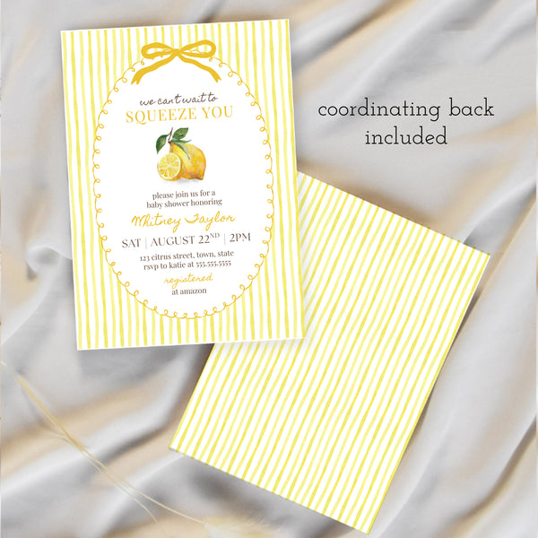 Lemon Baby Shower | We Can't Wait To Squeeze You Invitation | Ollie + Hank