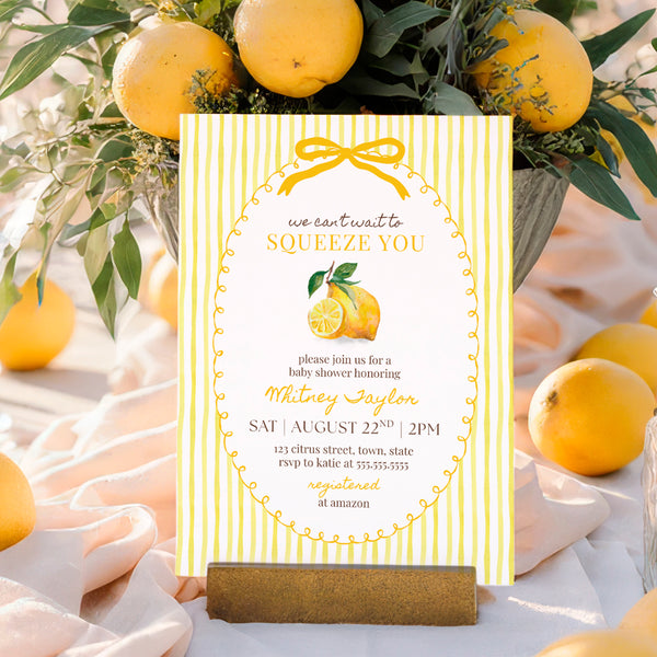 Lemon Baby Shower | We Can't Wait To Squeeze You Invitation | Ollie + Hank