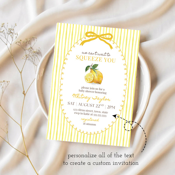 Lemon Baby Shower | We Can't Wait To Squeeze You Invitation | Ollie + Hank