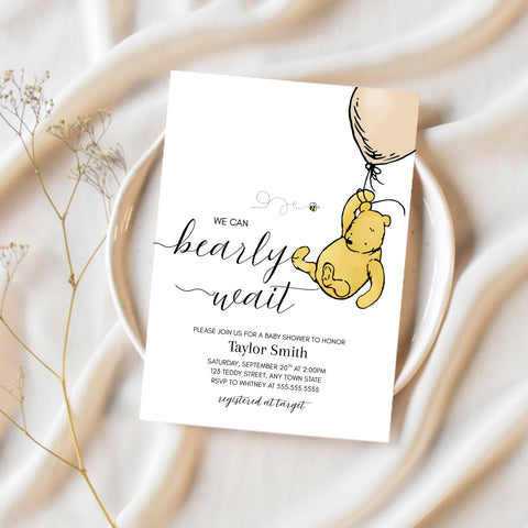 We Can Bearly Wait | Winnie The Pooh Baby Shower Invitations | Ollie + Hank