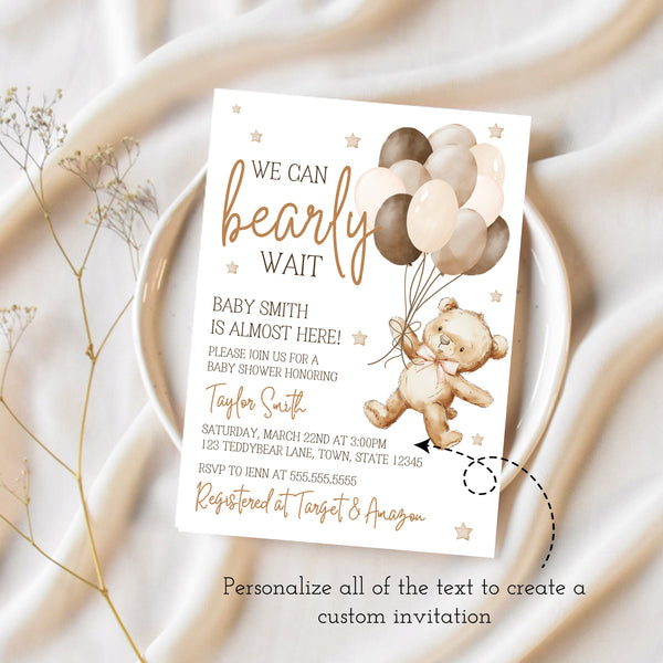 Teddy Bear Baby Shower Invitations | We Can Bearly Wait Baby Shower | Ollie + Hank