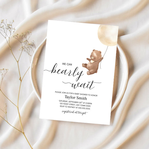 We Can Bearly Wait Invitations | Bear Baby Shower Invitations | Ollie + Hank