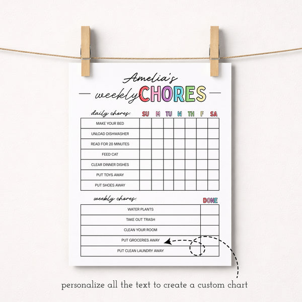 Chore Chart For Kids | Weekly Chore Chart Template | Ollie + Hank