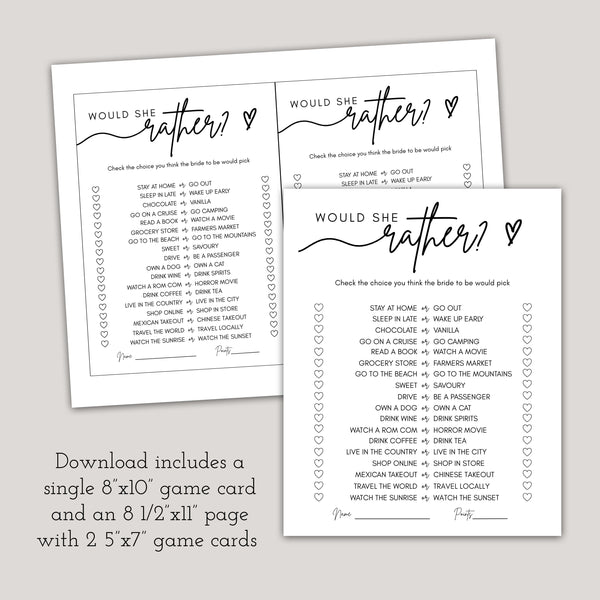 Would She Rather Bridal Shower Game | Who Knows The Bride Best | Ollie + Hank