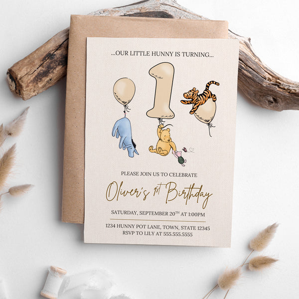 Winnie The Pooh Birthday Invitations | Winnie The Pooh First Birthday | Ollie + Hank