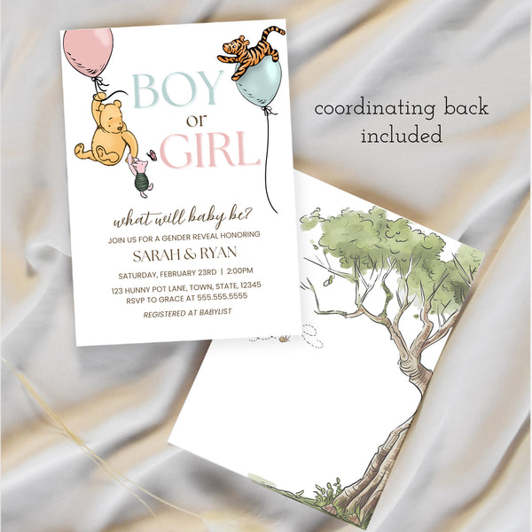 Winnie The Pooh Gender Reveal Invitations | Ollie + Hank