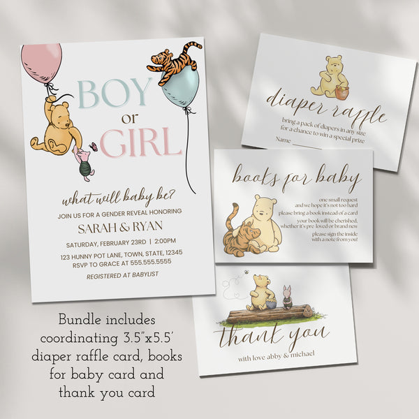Winnie The Pooh Gender Reveal Invitations | Ollie + Hank