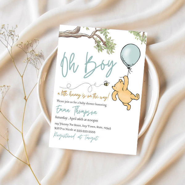 Winnie The Pooh Shower Invitation | Baby Boy Baby Shower Invitation | Ollie + Hank