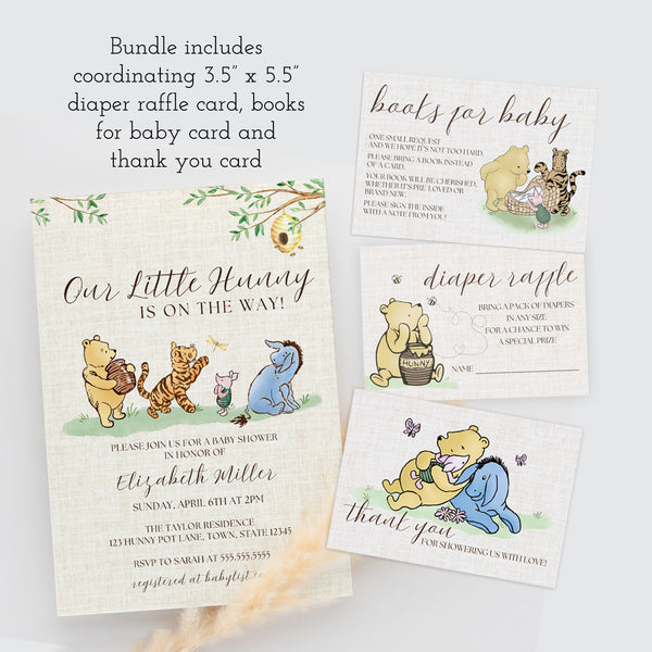 Winnie The Pooh Shower Invitation | Classic Winnie The Pooh Baby Shower | Ollie + Hank