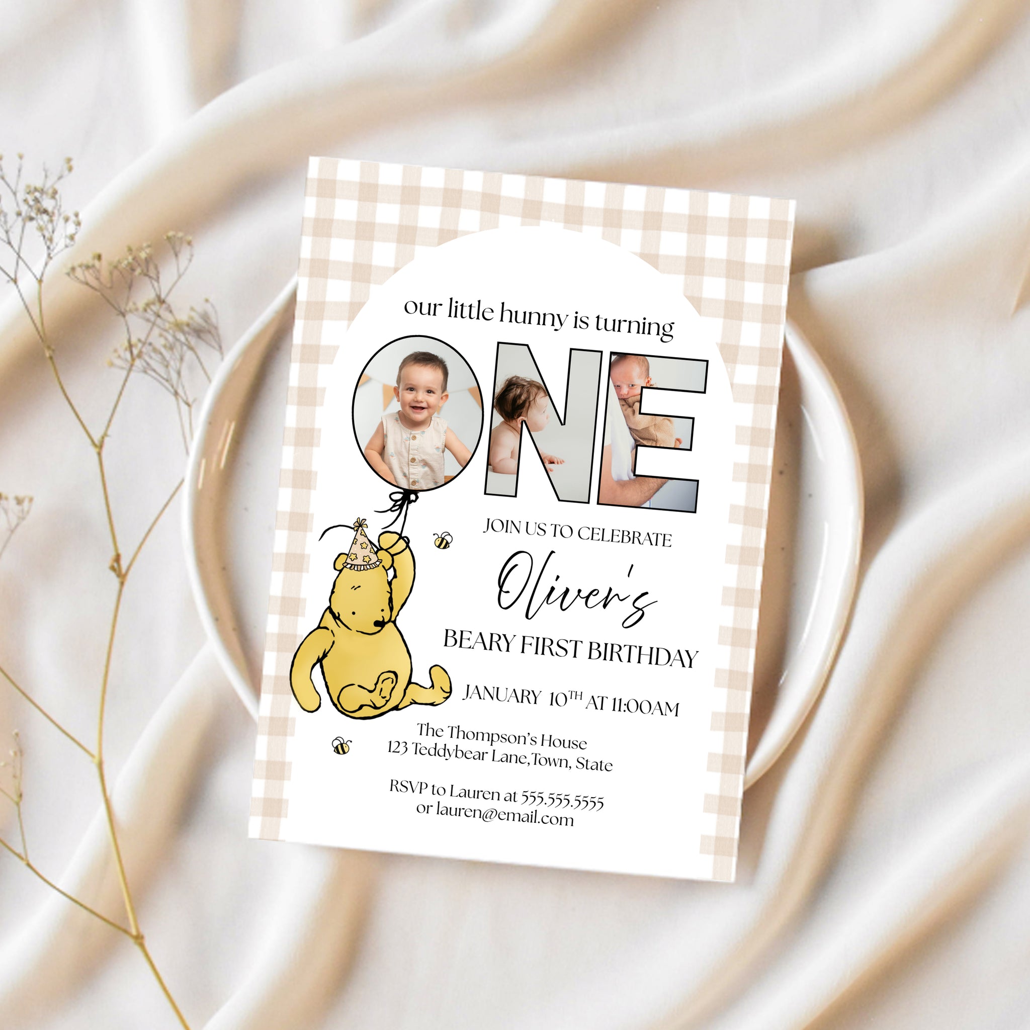 Winnie The Pooh 1st Birthday Invitations | Beary First Birthday | Ollie + Hank