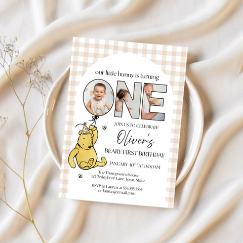 Winnie The Pooh 1st Birthday Invitations | Beary First Birthday | Ollie + Hank