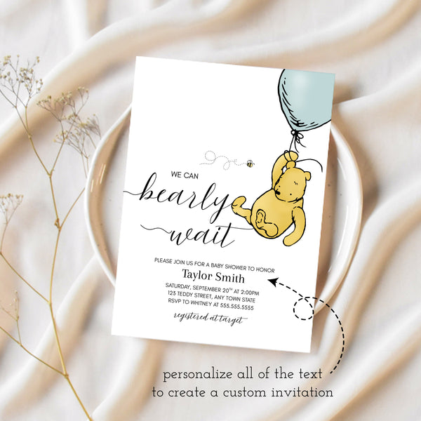 We Can Bearly Wait | Winnie The Pooh Baby Shower Invitations | Ollie + Hank