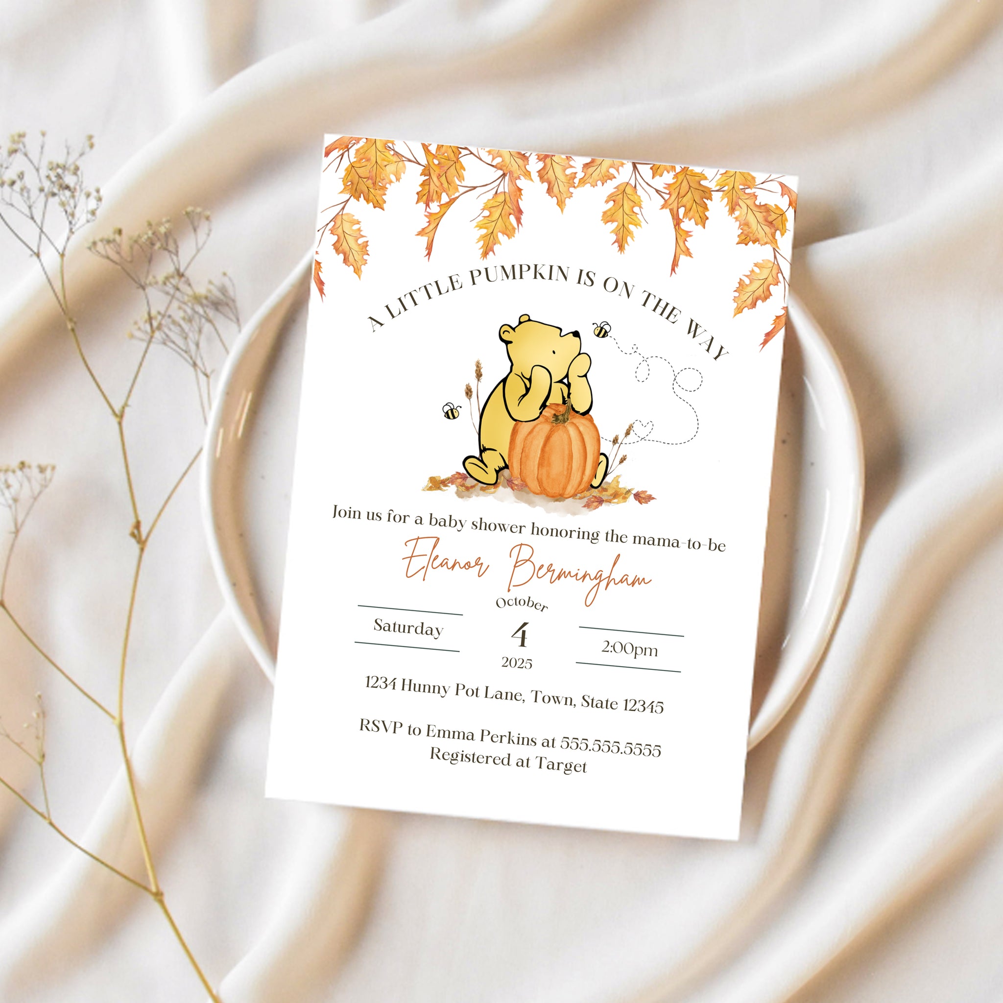 Winnie The Pooh Baby Shower Invitations | Little Pumpkin Baby Shower | Ollie + Hank