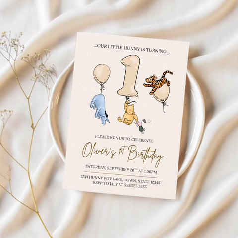 Winnie The Pooh Birthday Invitations | Winnie The Pooh First Birthday | Ollie + Hank