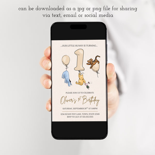 Winnie The Pooh Birthday Invitations | Winnie The Pooh First Birthday | Ollie + Hank