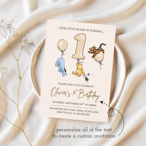 Winnie The Pooh Birthday Invitations | Winnie The Pooh First Birthday | Ollie + Hank