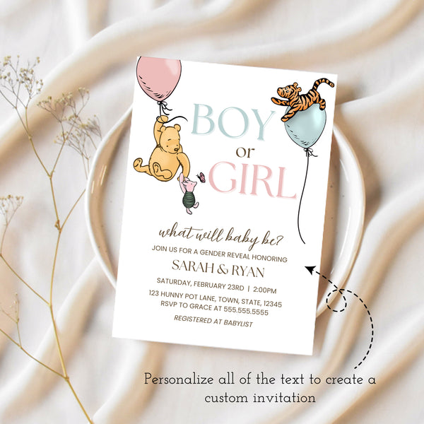 Winnie The Pooh Gender Reveal Invitations | Ollie + Hank