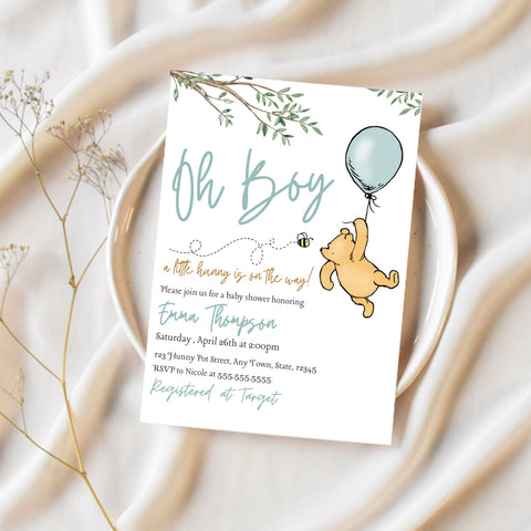 Winnie The Pooh Shower Invitation | Baby Boy Baby Shower Invitation | Ollie + Hank