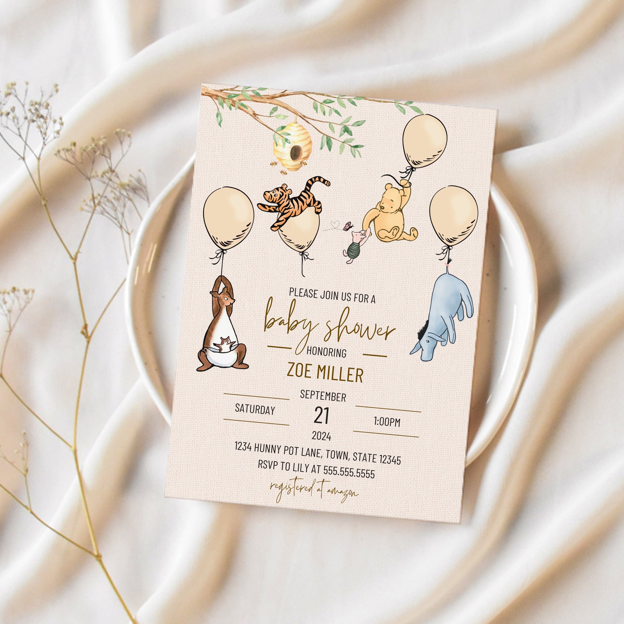 Winnie The Pooh Invitations Baby Shower | Editable | Printable | Ollie  + Hank