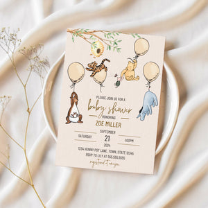 Winnie The Pooh Shower Invitation | Classic Winnie The Pooh Baby Shower