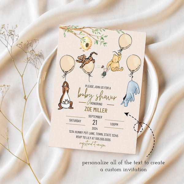 Winnie The Pooh Invitations Baby Shower | Editable | Printable | Ollie + Hank