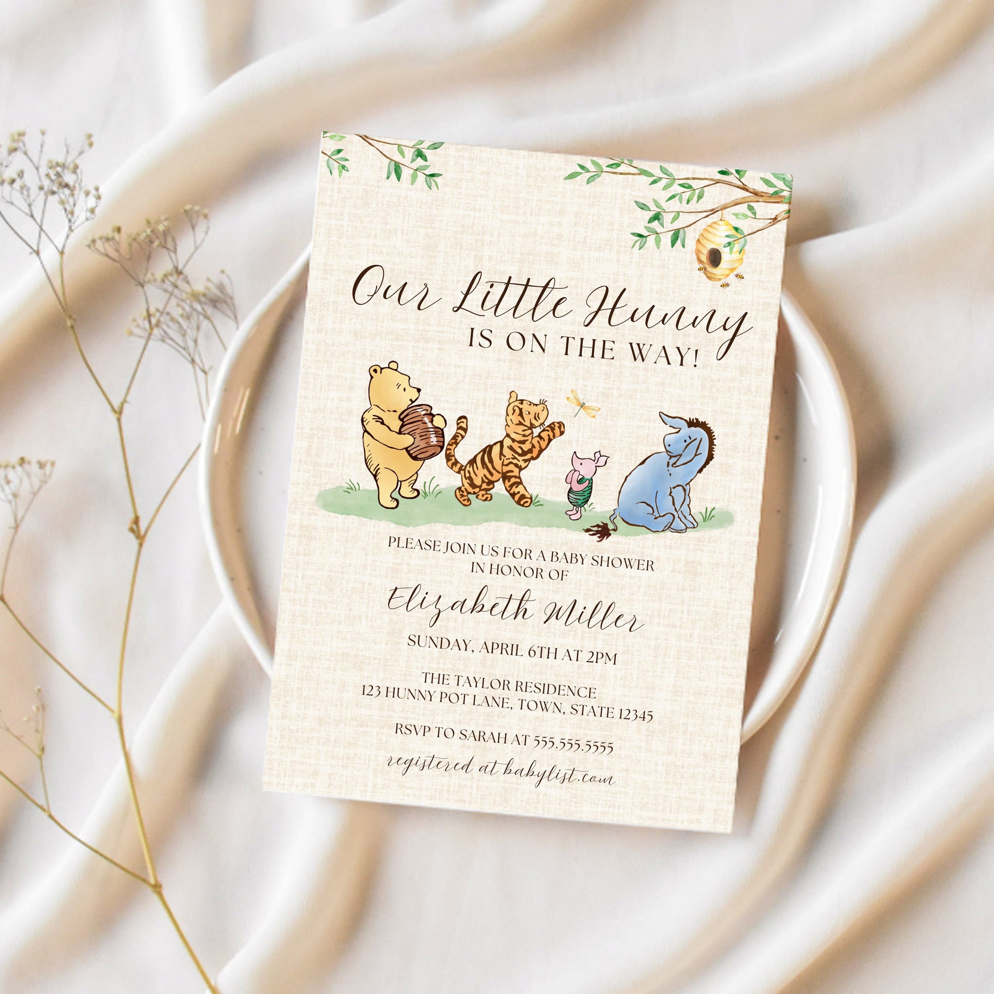 Winnie The Pooh Shower Invitation | Classic Winnie The Pooh Baby Shower | Ollie + Hank