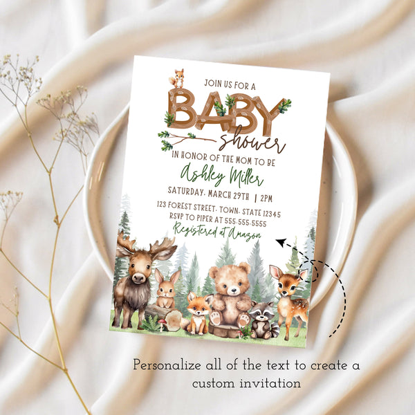 Woodland Baby Shower | Woodland Animals Baby Shower Invitation | Ollie + Hank