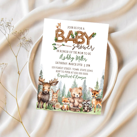 Woodland Baby Shower | Woodland Animals Baby Shower Invitation | Ollie + Hank