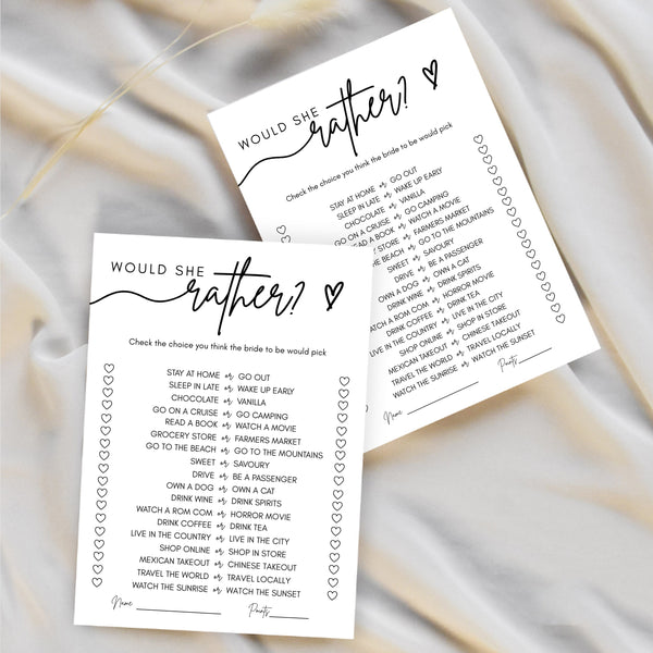 Would She Rather Bridal Shower Game | Who Knows The Bride Best | Ollie + Hank