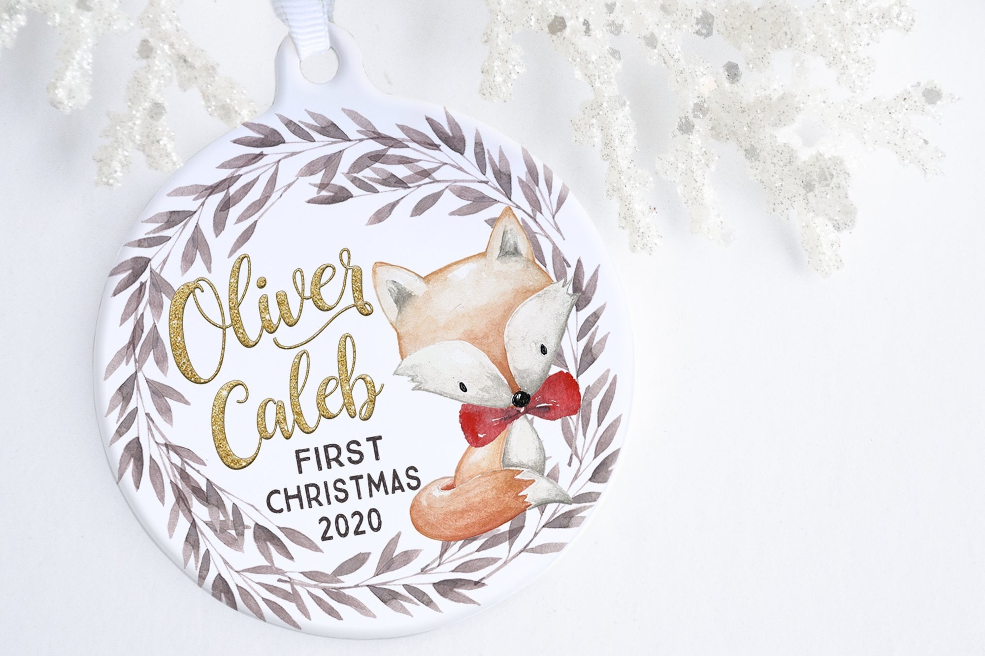 Baby's First Christmas Ornament Personalized | Woodland Fox Baby Ornament | Ollie + Hank