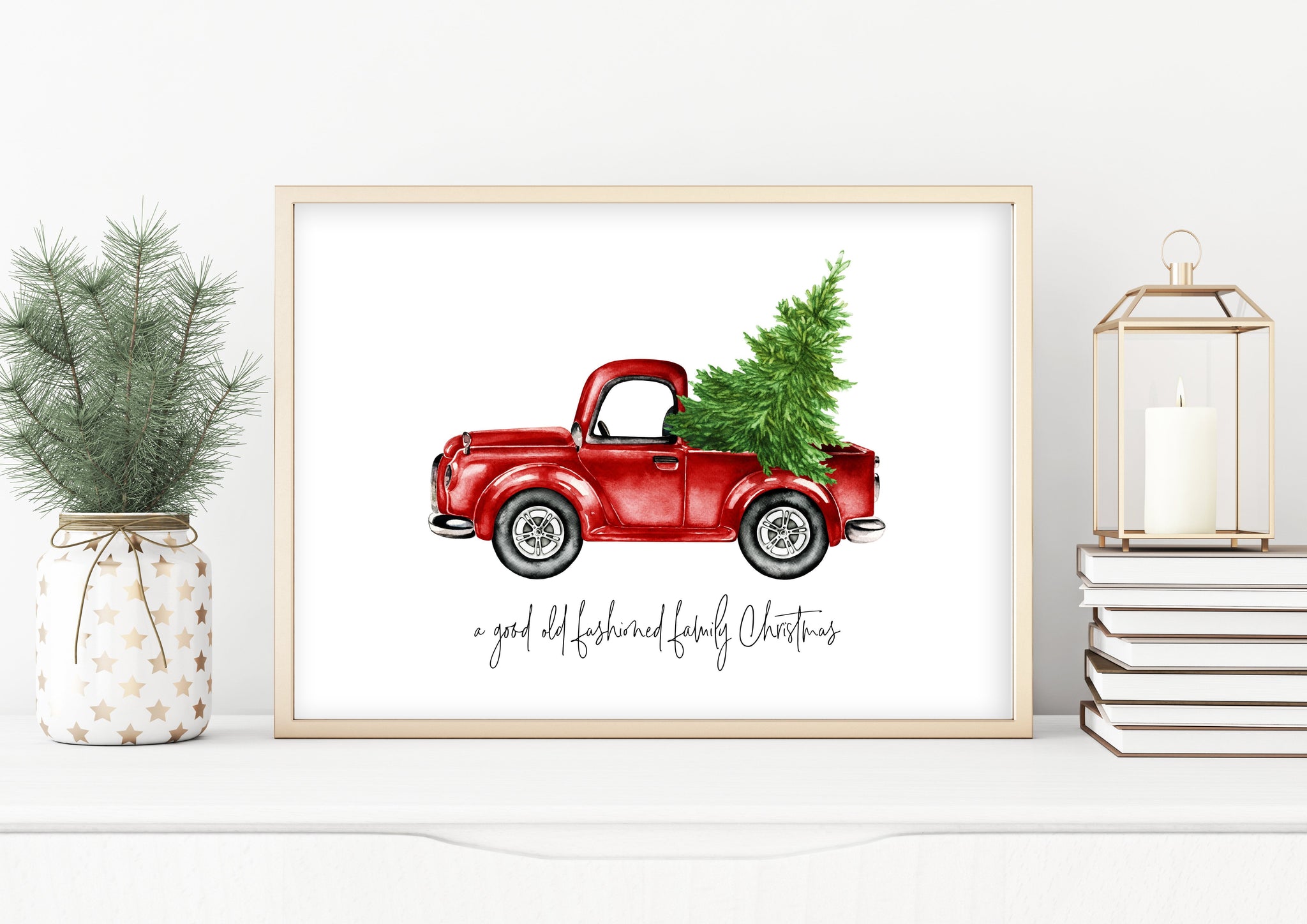 Christmas Wall Art | Old Fashion Christmas Red Truck Print | Ollie + Hank