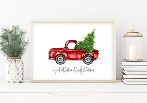 Christmas Wall Art | Old Fashion Christmas Red Truck Print | Ollie + Hank