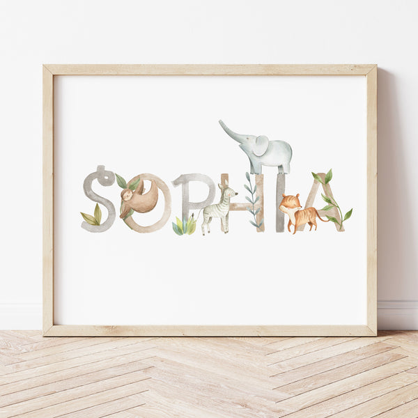 Safari Wall Art For Nursery | Baby Name Art | Ollie + Hank