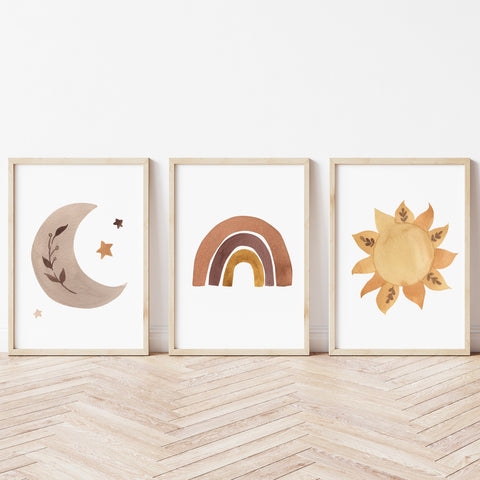 Boho Nursery Prints | Sun And Moon Print Set | Ollie + Hank